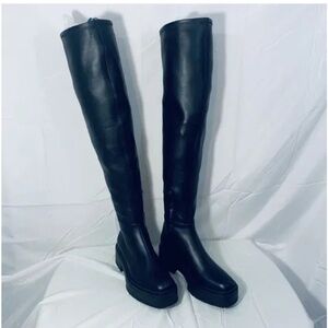 Sam Edelman Lydia Black Chunky Lug Sole Rounded Toe Over The Knee Sz 8M Boots